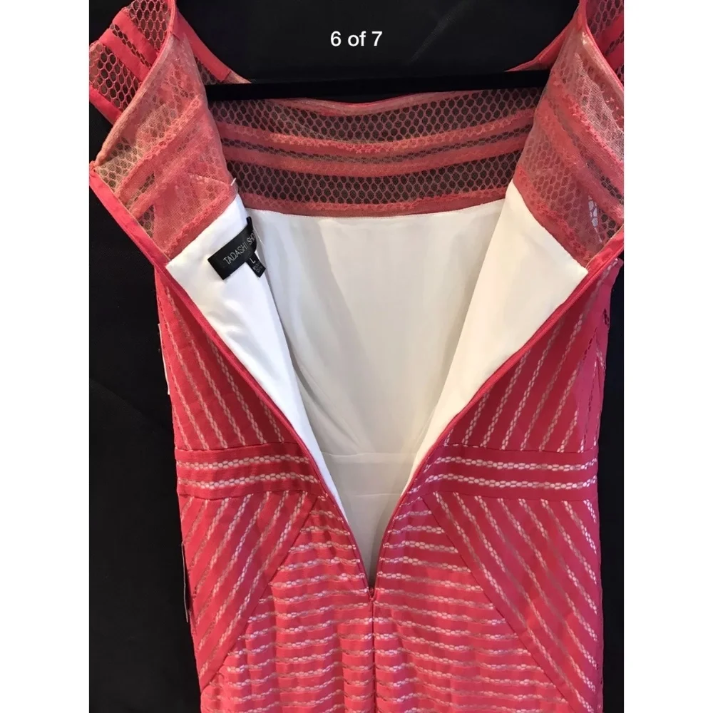 NWT Tadashi Shoji Stripe Knit Cap Sleeve Dress‎ in Rouge Pink [SZ Large ]